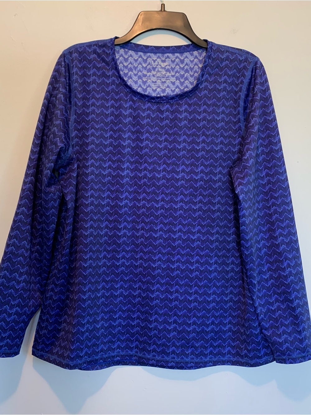 New LL Bean Blue Chevron Sun Shirt Rashguard Long Sleeve Women’s Large